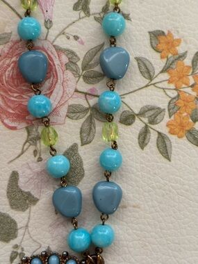 💗💗💗Signed possible Turquoise and Light Blue Beaded Necklace - Women Jewelry